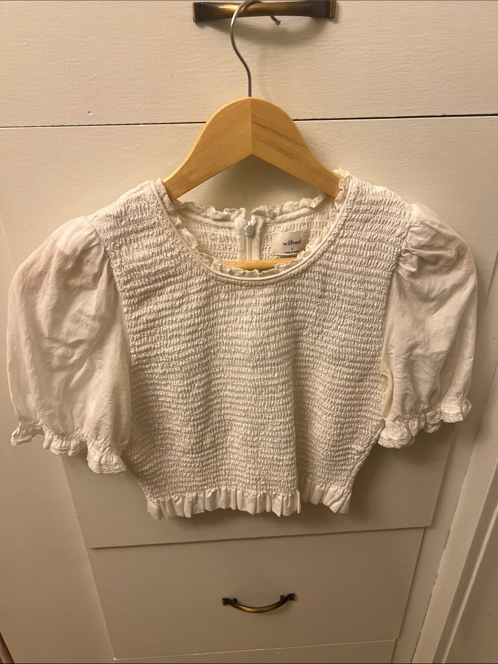 Smocked Puff-Sleeve Top - White